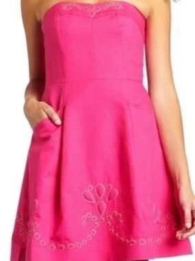 Lilly Pulitzer Strapless Embroidered Hot Pink Bernadette Dress
